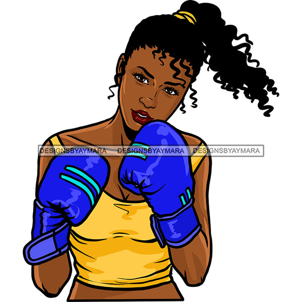 Black Woman Boxer Boxing In Yellow With Blue Gloves JPG PNG  Clipart Cricut Silhouette Cut Cutting