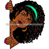 Peek A Boo Black Woman Curly Hair  Green Headband Pink Nails JPG PNG  Clipart Cricut Silhouette Cut Cutting