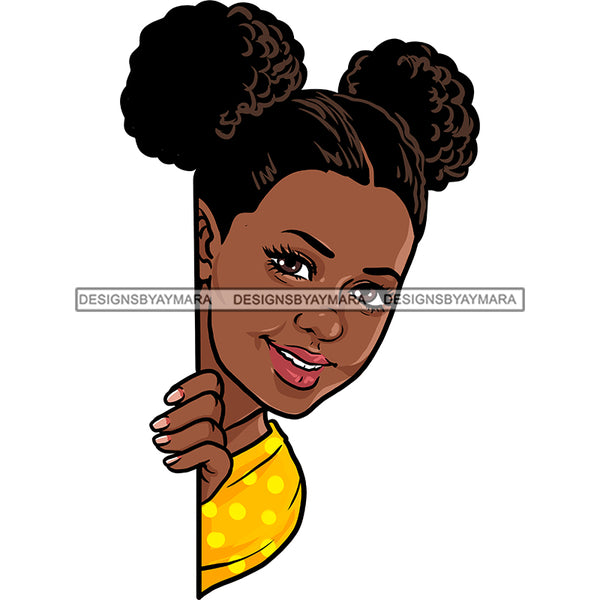 Peek A Boo Black Woman Hair In Buns Yellow Top  JPG PNG  Clipart Cricut Silhouette Cut Cutting