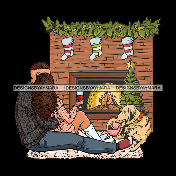 Couple Fireplace Dog Stockings Wine JPG PNG  Clipart Cricut Silhouette Cut Cutting