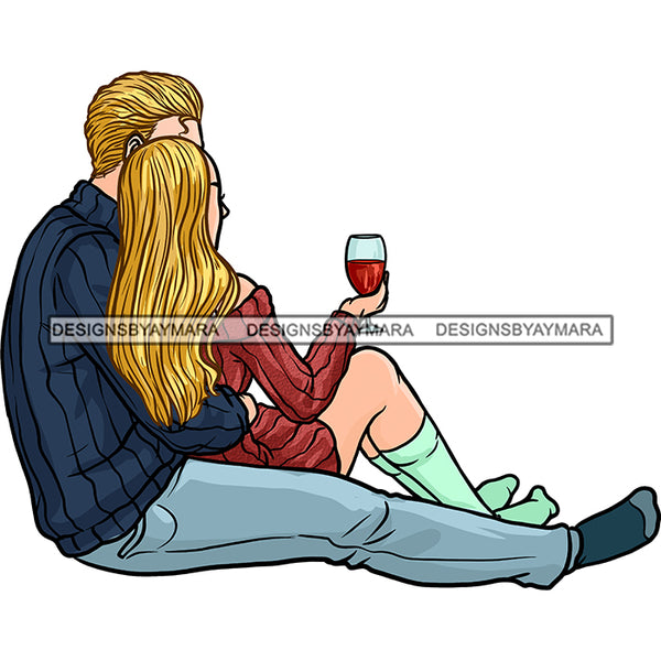 Blonde Couple With Wine JPG PNG  Clipart Cricut Silhouette Cut Cutting