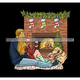 Blonde Couple Fireplace With Dog And Wine JPG PNG  Clipart Cricut Silhouette Cut Cutting