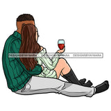 Black Caucasian Couple  With Wine JPG PNG  Clipart Cricut Silhouette Cut Cutting