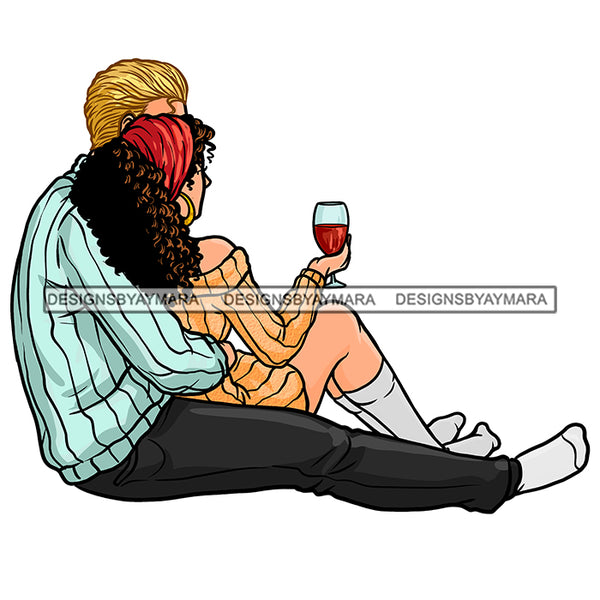 Caucasian Couple Fireplace And Dog  With Wine JPG PNG  Clipart Cricut Silhouette Cut Cutting