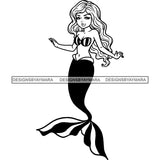 Mermaid Black And White JPG PNG  Clipart Cricut Silhouette Cut Cutting