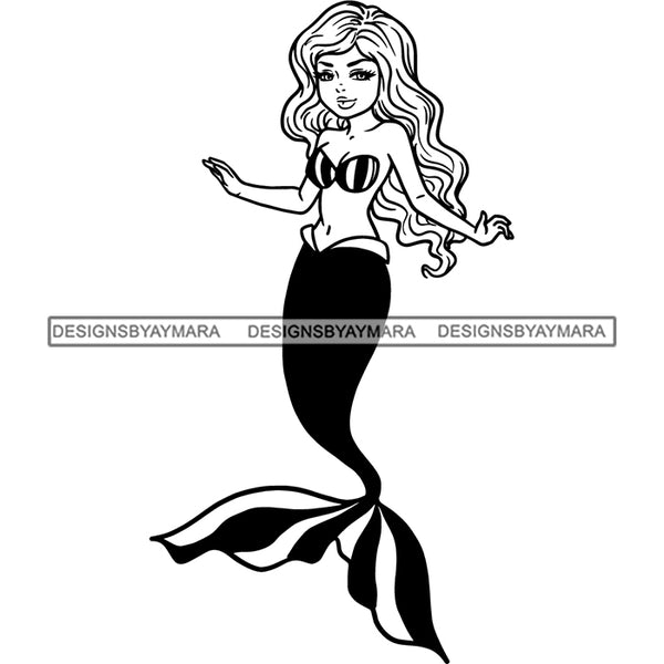 Mermaid Black And White JPG PNG  Clipart Cricut Silhouette Cut Cutting