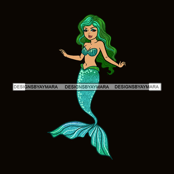 Mermaid Green And Blue Long Hair JPG PNG  Clipart Cricut Silhouette Cut Cutting