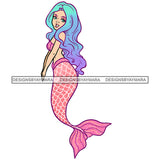 Mermaid Pink And Blue Long Hair JPG PNG  Clipart Cricut Silhouette Cut Cutting