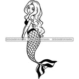 Mermaid Black And White Long Hair JPG PNG  Clipart Cricut Silhouette Cut Cutting