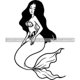 Mermaid Black And White Long Hair JPG PNG  Clipart Cricut Silhouette Cut Cutting