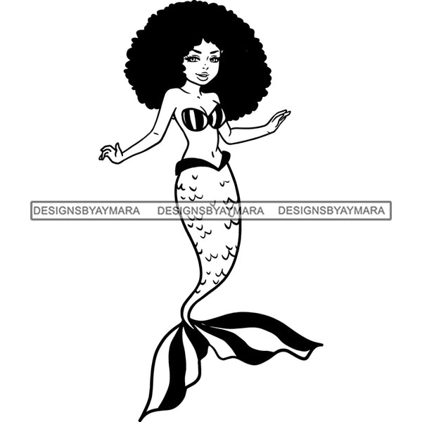 Black Afro Mermaid Black And White  Big Afro Hair JPG PNG  Clipart Cricut Silhouette Cut Cutting