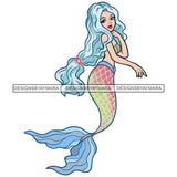 Mermaid Pink Yellow And Blue Long Hair JPG PNG  Clipart Cricut Silhouette Cut Cutting