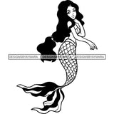 Black And White Mermaid  Long Hair JPG PNG  Clipart Cricut Silhouette Cut Cutting