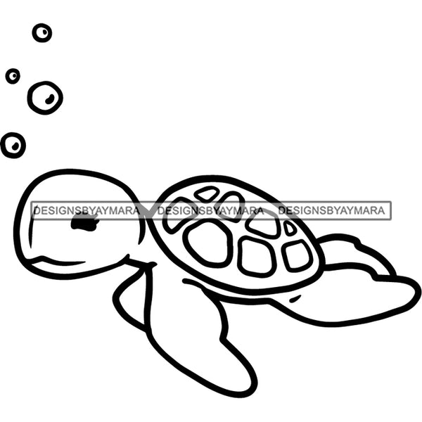 Turtle Sea Creature Black And White Outline JPG PNG  Clipart Cricut Silhouette Cut Cutting