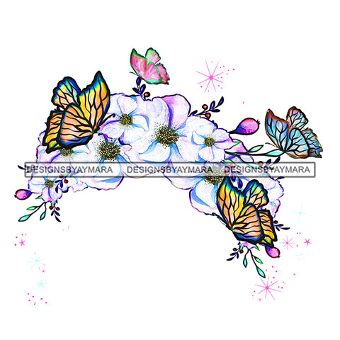 Butterflies Pink And White  Flowers Headpiece Headband JPG PNG  Clipart Cricut Silhouette Cut Cutting