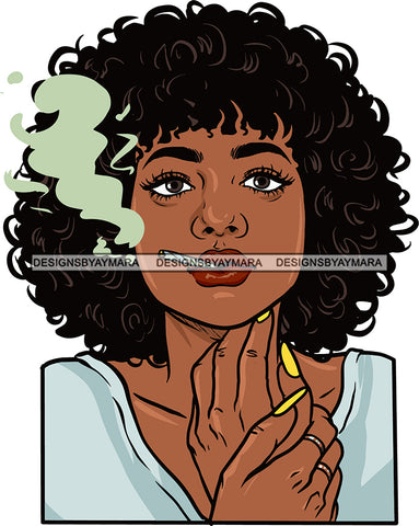 Afro Urban Black Woman Smoking Weed Cigarrete Afro Hair Style SVG Cutting Files For Silhouette Cricut