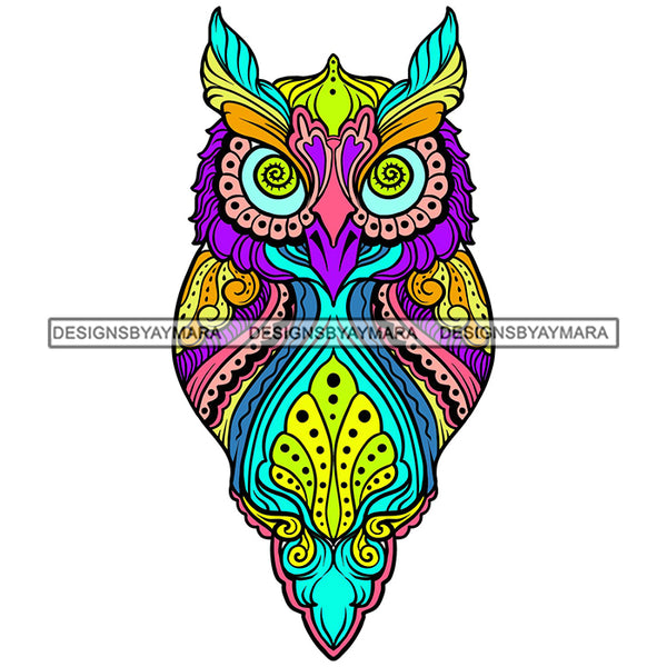 Owl Colorful Pattern Tattoo Tribal SVG PNG JPG Cut Files For Silhouette Cricut and More!