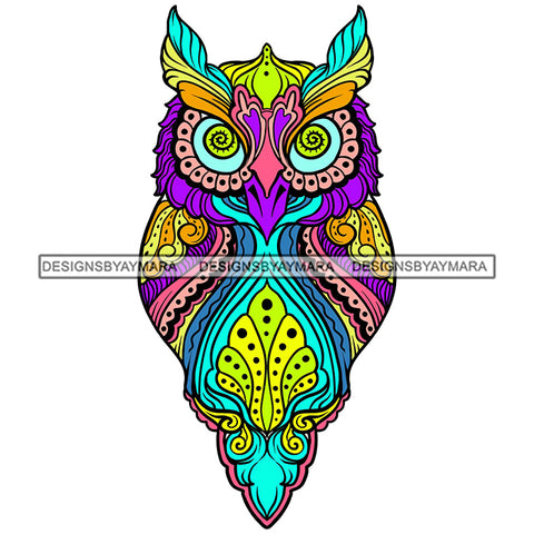 Owl Colorful Pattern Tattoo Tribal SVG PNG JPG Cut Files For Silhouette Cricut and More!