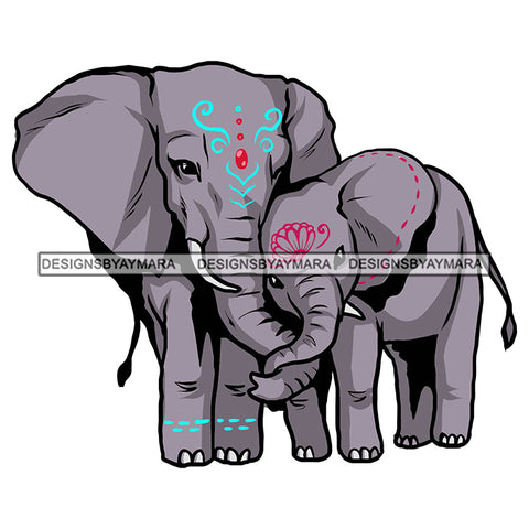 Elephant Mom Baby Cute Animal Mammal Wild Safari Africa SVG PNG JPG Cut Files For Silhouette Cricut and More!