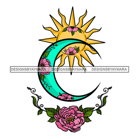 Sun Moon Day Night Light Flower Tattoo SVG PNG JPG Cut Files For Silhouette Cricut and More!