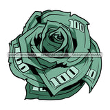 Rose Money 100 Dollar Bill Cash Flower Tattoo SVG PNG JPG Cut Files For Silhouette Cricut and More!