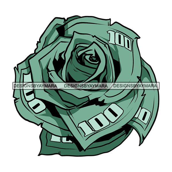 Rose Money 100 Dollar Bill Cash Flower Tattoo SVG PNG JPG Cut Files For Silhouette Cricut and More!