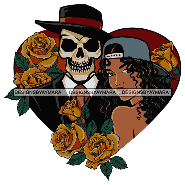 Male Skull Gangster Suit Woman Relationship Couple Soulmate Love Death Flowers Heart SVG PNG JPG Cut Files For Silhouette Cricut and More!