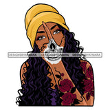 Woman Winter Hat Skull Tattoo Hand Face Rosses Curly Hair SVG PNG JPG Cut Files For Silhouette Cricut and More!