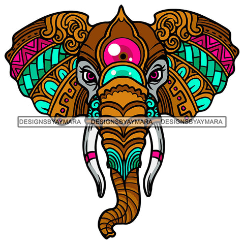 Elephant Head Pattern Aztec Safari Animal Wildlife Mammal Horn Tattoo SVG PNG JPG Cut Files For Silhouette Cricut and More!