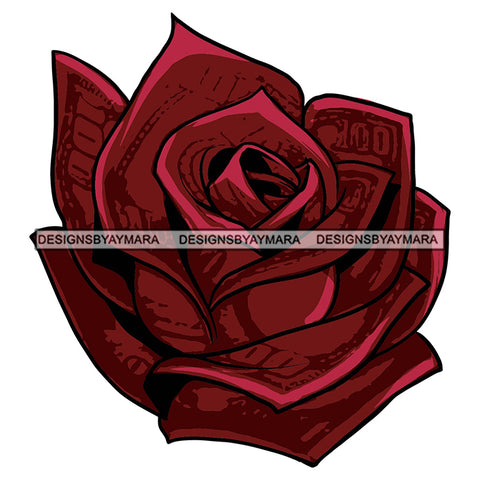 Money Rose Red Blood Tattoo 100 Dollar Bill Cash Tattoo SVG PNG JPG Cut Files For Silhouette Cricut and More!