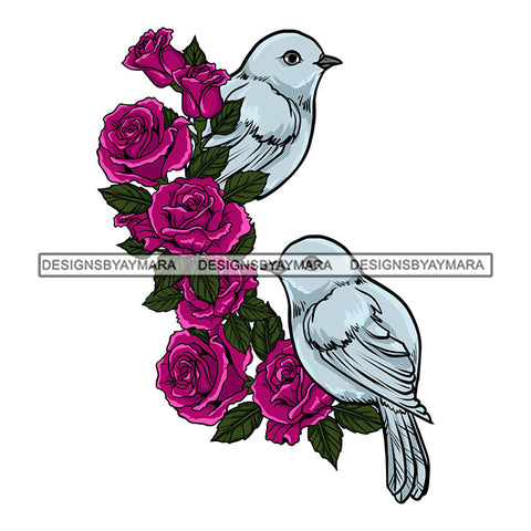 Cute Birds Pink Rosses Flowers Love Couple Wedding Tattoo SVG PNG JPG Cut Files For Silhouette Cricut and More!