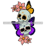 Female Skulls Head Cute Flowers Tattoo Butterfly Flying Flowers Death Dead SVG PNG JPG Cut Files For Silhouette Cricut and More!