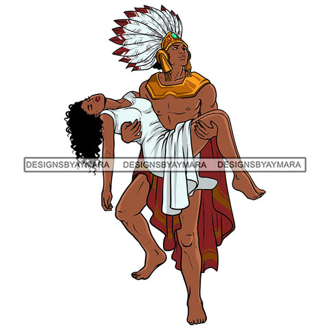 Aztec Indian Man Holding Woman Tribal Traditional Native American Warrior SVG PNG JPG Cut Files For Silhouette Cricut and More!