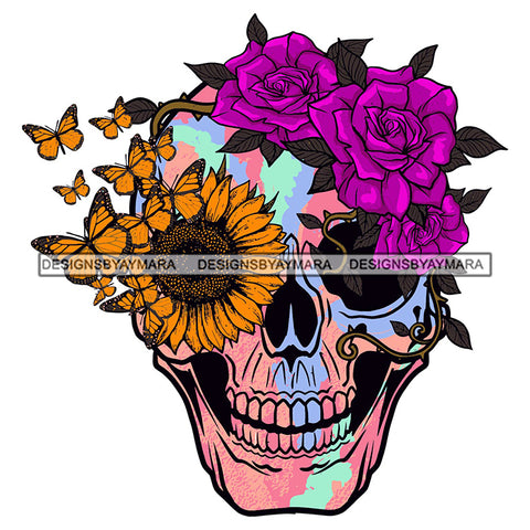 Skull Head Butterfly Rosses Smiling Death Skeleton Dead SVG PNG JPG Cut Files For Silhouette Cricut and More!