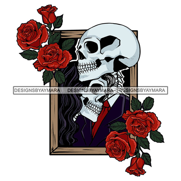 Skulls Head Couple Relationship Man Woman Love Soulmate Frame Rosses Skeleton Tattoo SVG PNG JPG Cut Files For Silhouette Cricut and More!