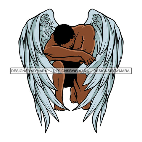 Angel Man Kneeling Begging Mediation Asking God Praying Wings SVG PNG JPG Cut Files For Silhouette Cricut and More!