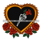 Black Heart Skull Hand Holding Roses Flowers Love Skeleton Death SVG PNG JPG Cut Files For Silhouette Cricut and More!