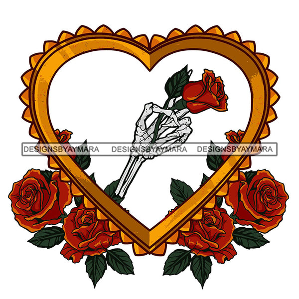 Heart Skull Hand Holding Roses Flowers Love Skeleton Death SVG PNG JPG Cut Files For Silhouette Cricut and More!