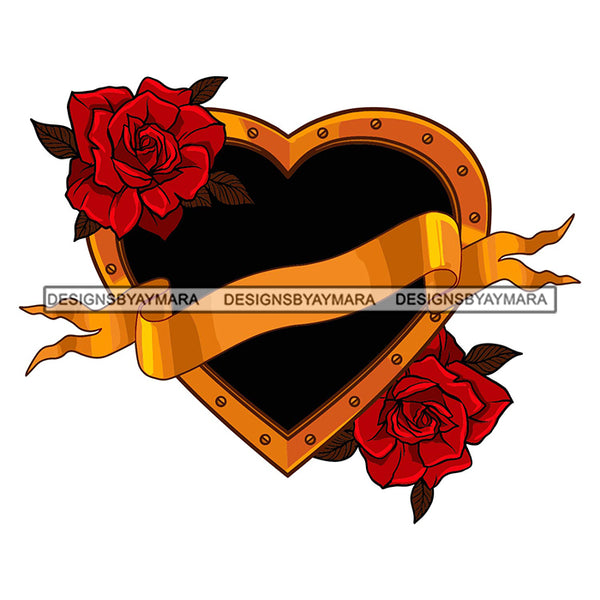 Heart Ribbon Black Background Rosses SVG PNG JPG Cut Files For Silhouette Cricut and More!