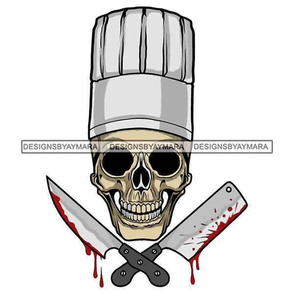 Skull Chef Bloody Knives Chef Hat Kitchen Master Tattoo Ideas SVG PNG JPG Cut Files For Silhouette Cricut and More!