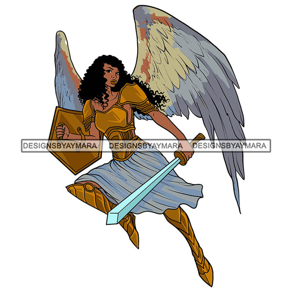 Angel Warrior Strong Woman Melanin Fighter Power Shield Spade Strength SVG PNG JPG Cut Files For Silhouette Cricut and More!