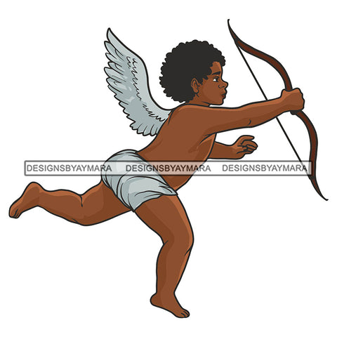 Angel Boy African American Holding Arrow Wings Cupid Love Warrior Afro Hair SVG PNG JPG Cut Files For Silhouette Cricut and More!