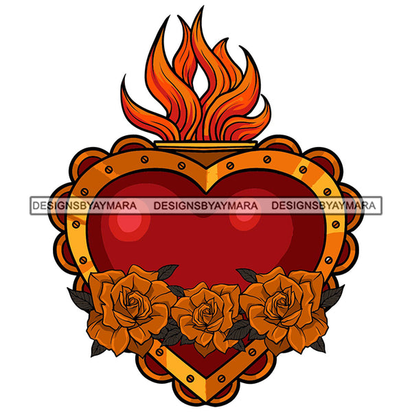 Red Heart Ribbon Fire Flames Love Rosses SVG PNG JPG Cut Files For Silhouette Cricut and More!