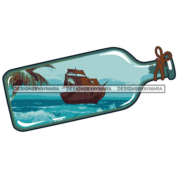 Glass Bottle Ships Inside Sea Waves Artwork Navigation Tree Palm Caribbean SVG PNG JPG Cut Files For Silhouette Cricut and More!