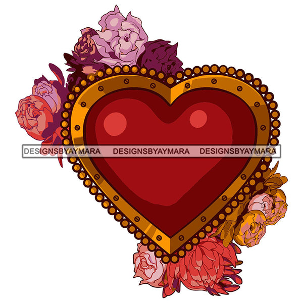 Red Heart Ribbon Love Rosses Flowers SVG PNG JPG Cut Files For Silhouette Cricut and More!