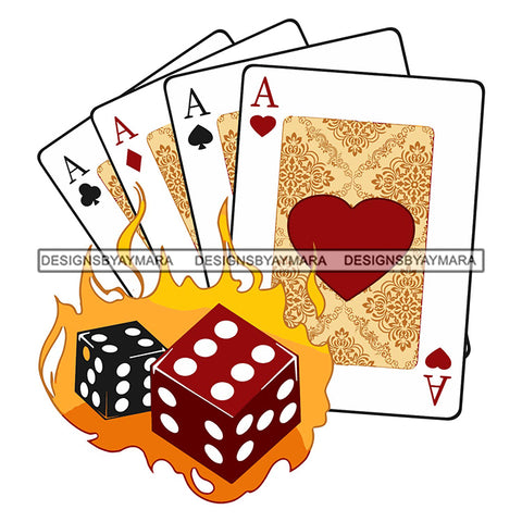 Casino Card A Heart Spade Diamond Club Games Dice Flames Fire Entertainment SVG PNG JPG Cut Files For Silhouette Cricut and More!