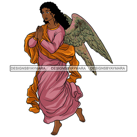 Angel Afro Woman Praying God Wings Flying Freedom Ribbon SVG PNG JPG Cut Files For Silhouette Cricut and More!