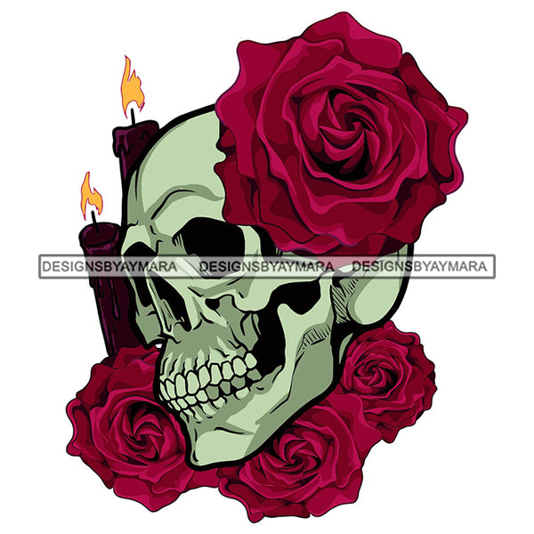 Skull Head Candle Death Dead Skeleton Rosses Flowers SVG PNG JPG Cut Files For Silhouette Cricut and More!