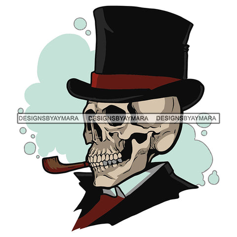 Skull Man Smoking Pipe Suit Elegance Big Hat Skeleton Death Dead SVG PNG JPG Cut Files For Silhouette Cricut and More!