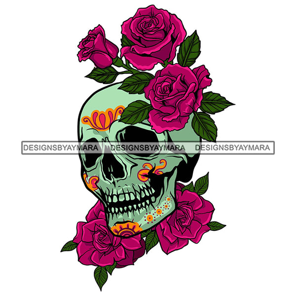 Female Skull Pink Rosses Skeleton Death Dead Human Bones SVG PNG JPG Cut Files For Silhouette Cricut and More!